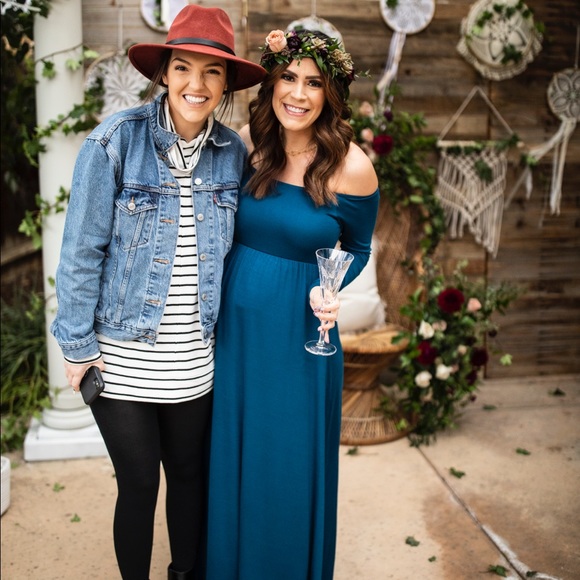 Pinkblush Dresses & Skirts - Dark Teal Off Shoulder Maxi Dress- Maternity